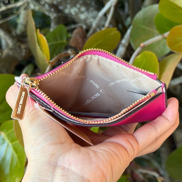 Michael Kors Jet Set Top Zip Card Case Wallet Electric Pink Multi - Picture 5 of 12